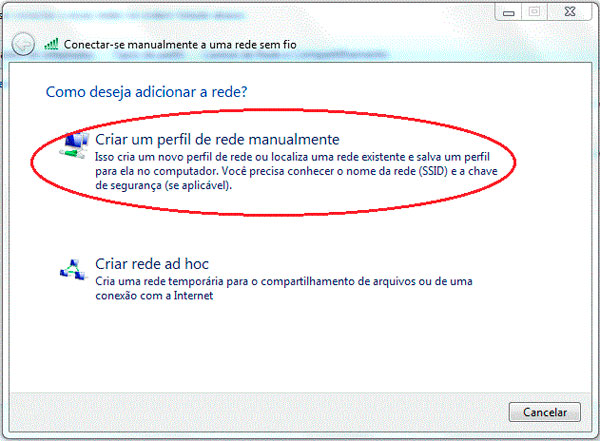 Criar perfil de rede sem fio manualmente