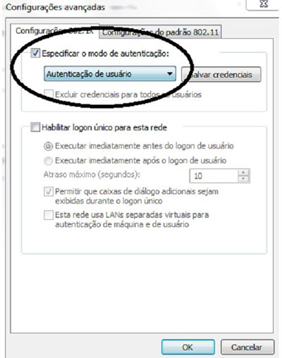 Em modo de autenticação escolha a opção 'Autenticação de usuário'
