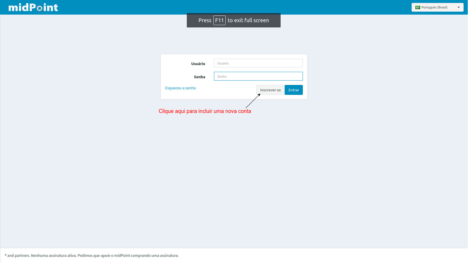 Tela para login e senha